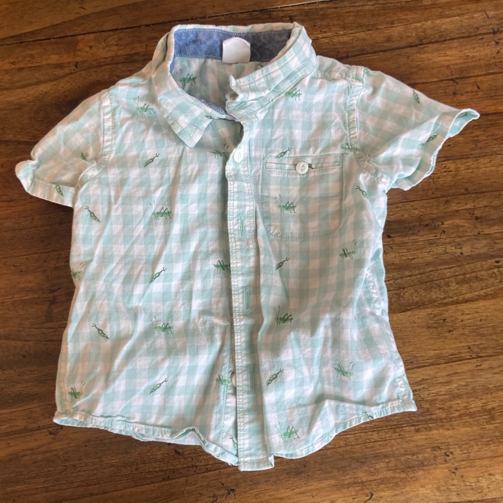 GAP Kids Aqua Short Sleeve Checkered Button Down Shirt
